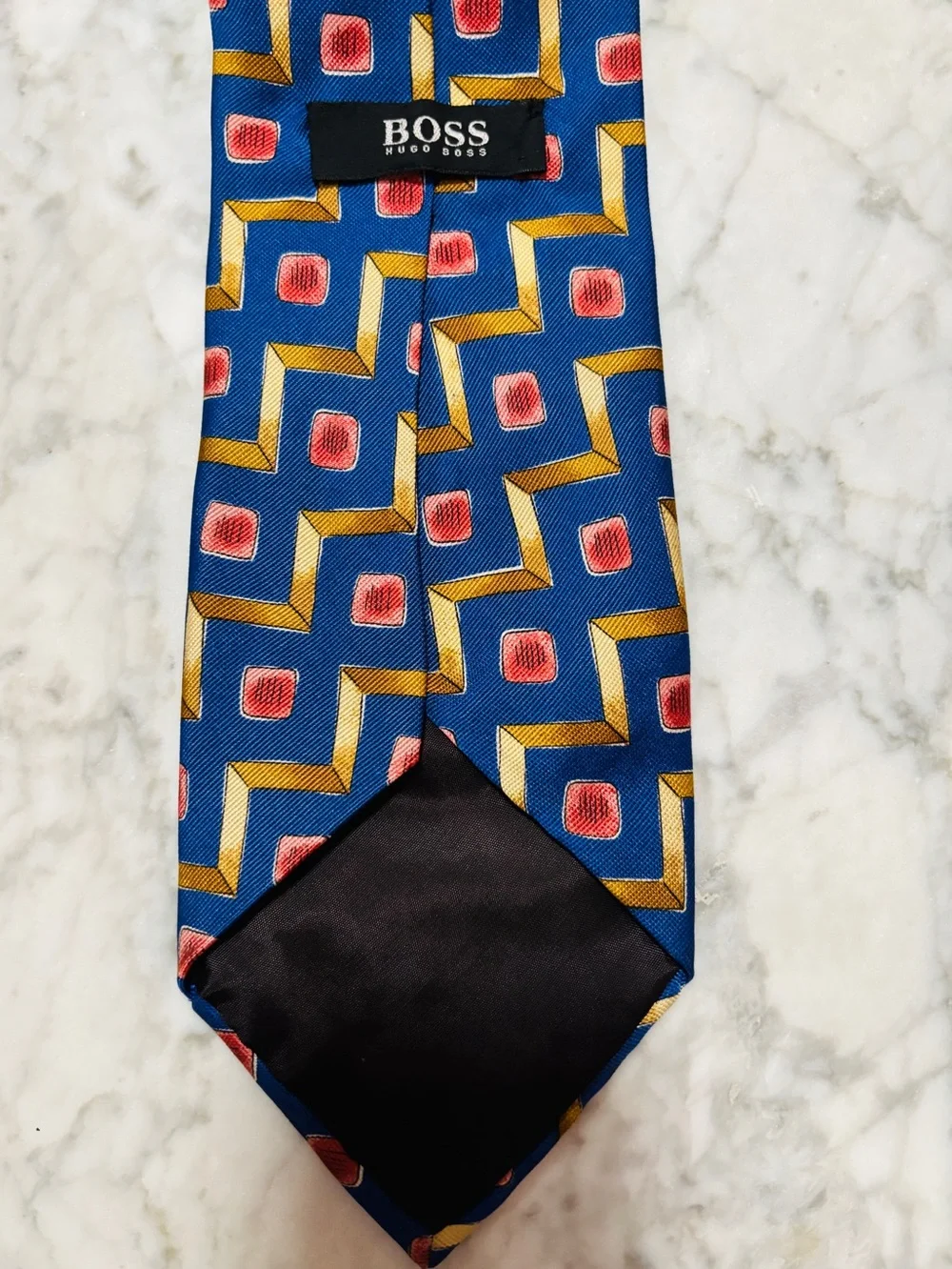 BOSS Vintage  Blue, Pink & Yellow Geometric 70’s Retro Tie